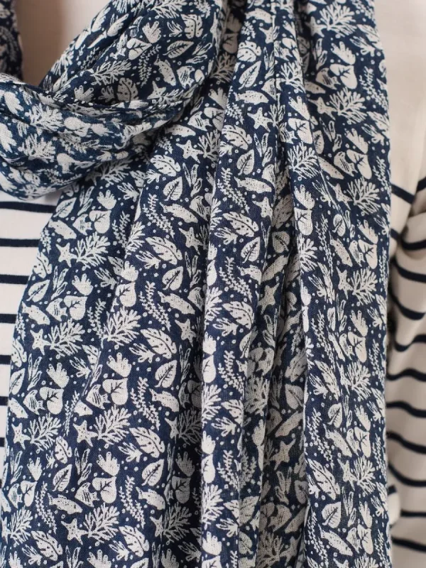 Quba & Co Navy Nautical Print Viscose Scarf - Shiloh New
