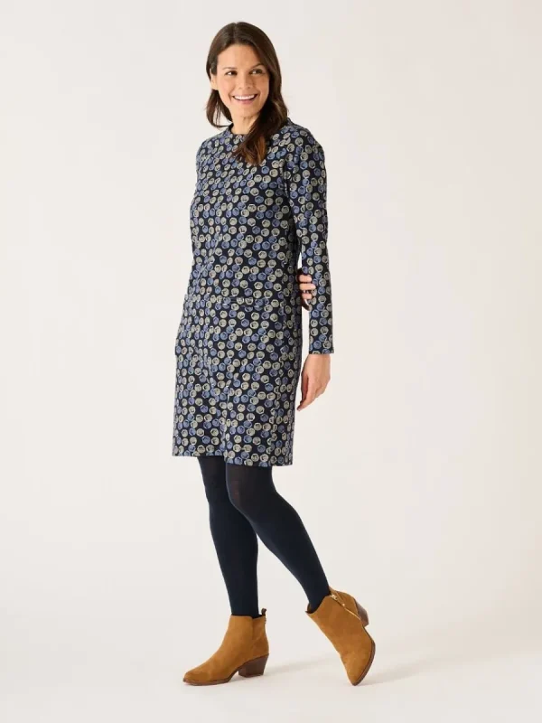 Quba & Co Navy Shell Print Jersey Dress - Lyra Fashion