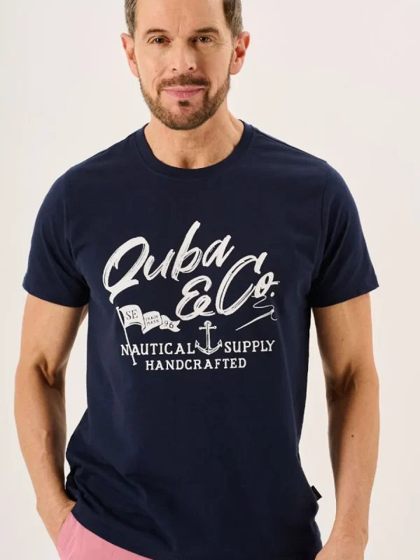 Quba & Co Navy Slub Cotton Quba And Co Logo Crew Neck T-Shirt - Bodkin Fashion
