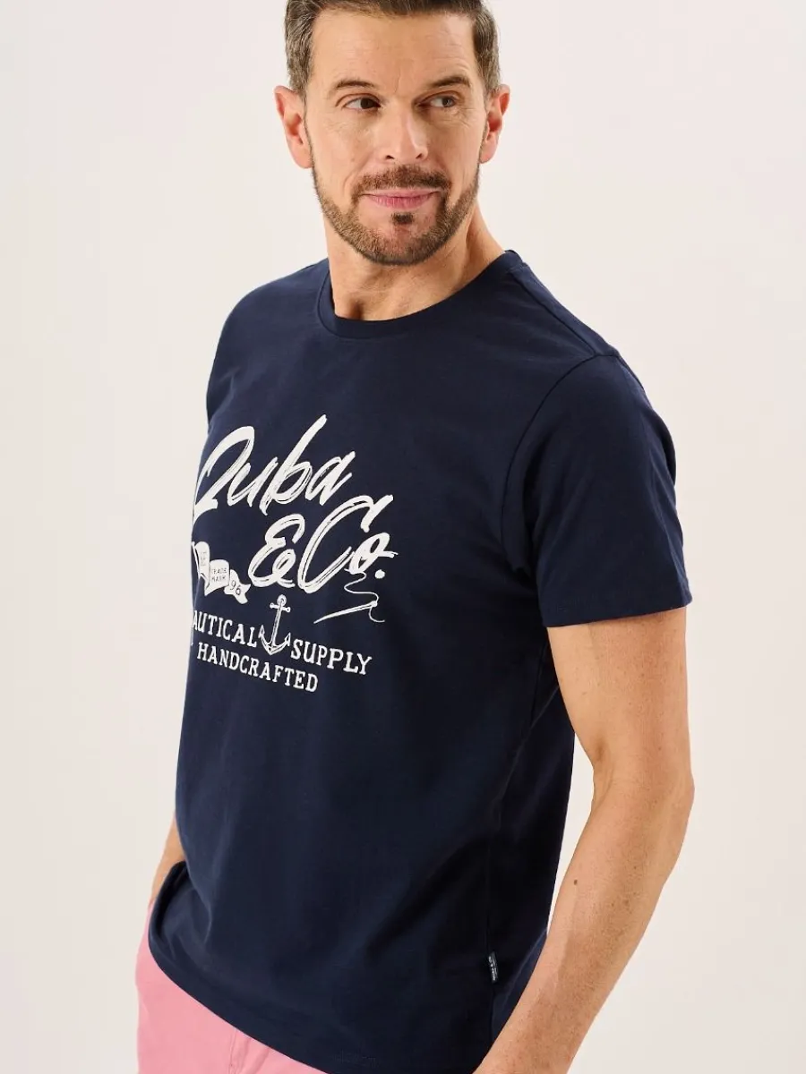 navy_slub_cotton_quba_and_3.webp Quba & Co Navy Slub Cotton Quba And Co Logo Crew Neck T-Shirt - Bodkin Fashion