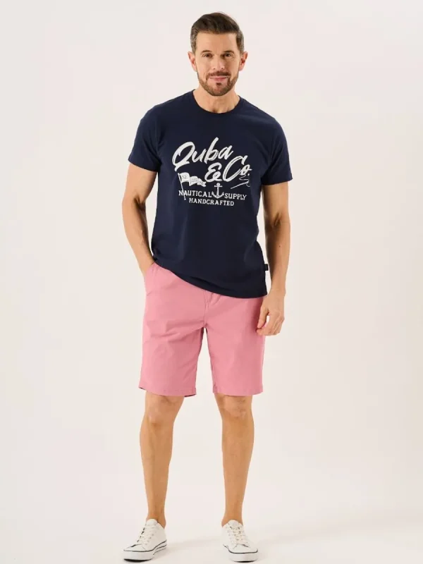 Quba & Co Navy Slub Cotton Quba And Co Logo Crew Neck T-Shirt - Bodkin Fashion