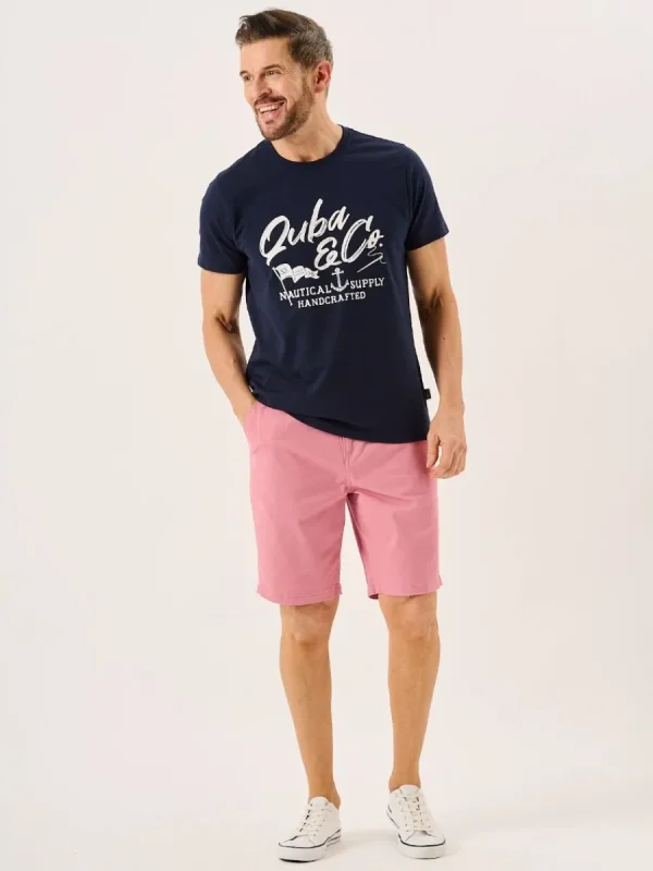 Quba & Co Navy Slub Cotton Quba And Co Logo Crew Neck T-Shirt - Bodkin Fashion