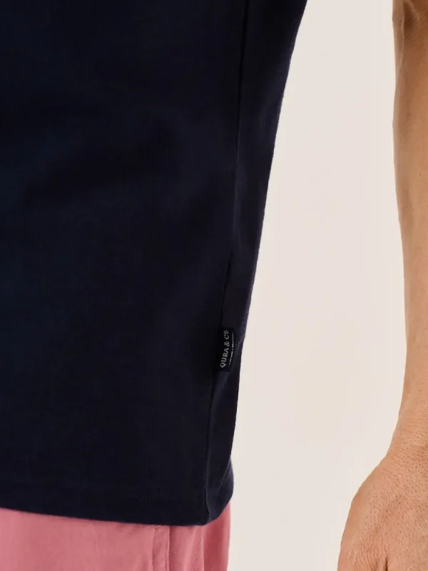 Quba & Co Navy Slub Cotton Quba And Co Logo Crew Neck T-Shirt - Bodkin Fashion