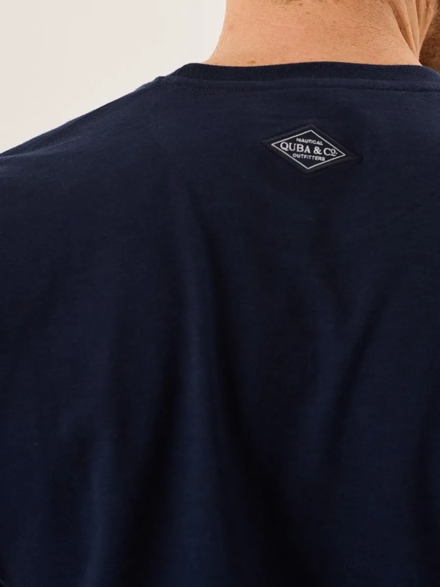 navy_slub_cotton_quba_and_9.webp Quba & Co Navy Slub Cotton Quba And Co Logo Crew Neck T-Shirt - Bodkin Fashion