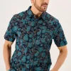 Quba & Co Navy Turtle Design Short Sleeve Slub Shirt - Tenby Outlet