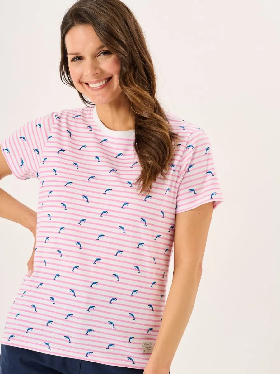 pink_and_white_dolphin_pr_0.webp Quba & Co Pink And White Dolphin Print Striped T-Shirt - Dora Fashion