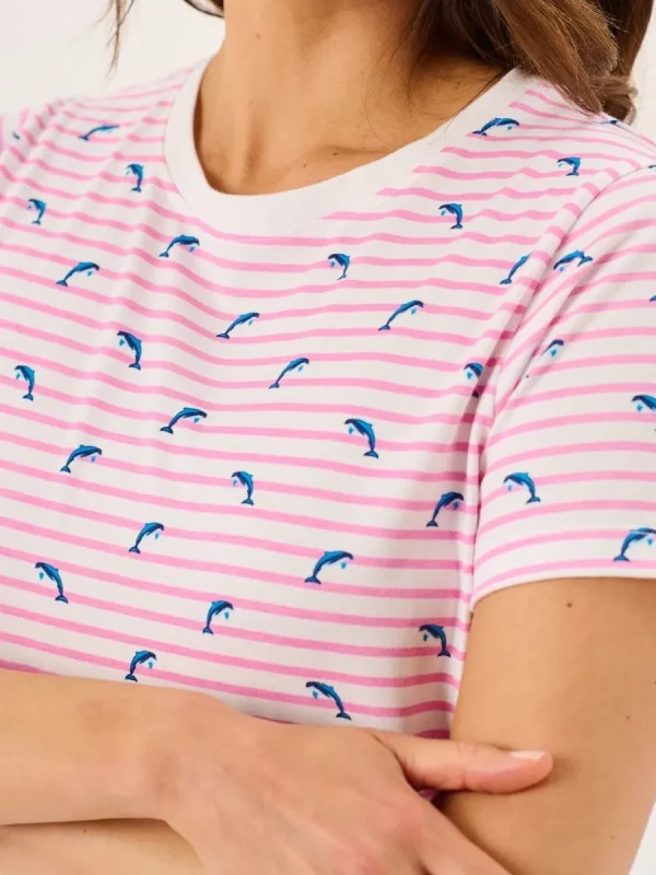Quba & Co Pink And White Dolphin Print Striped T-Shirt - Dora Fashion