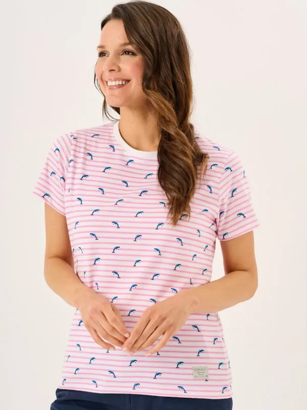 Quba & Co Pink And White Dolphin Print Striped T-Shirt - Dora Fashion