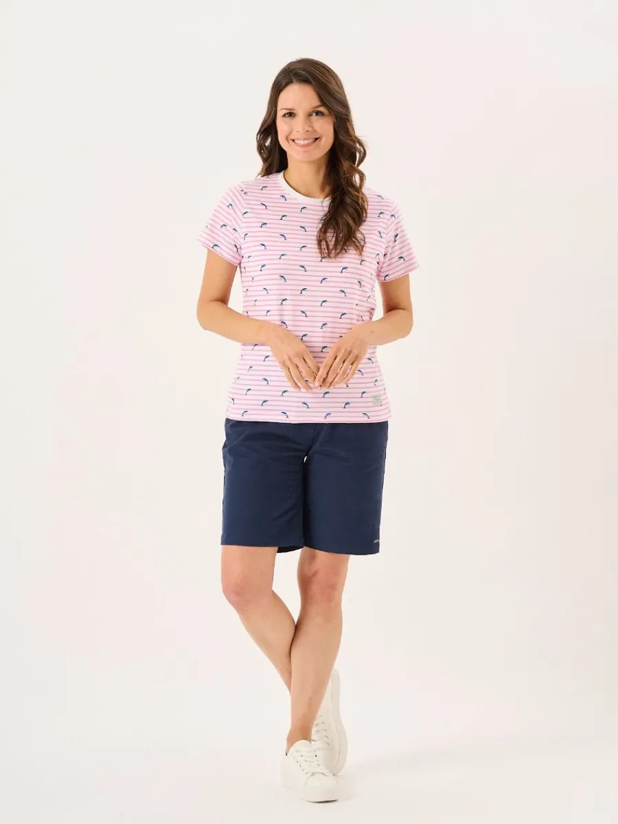 pink_and_white_dolphin_pr_4.webp Quba & Co Pink And White Dolphin Print Striped T-Shirt - Dora Fashion