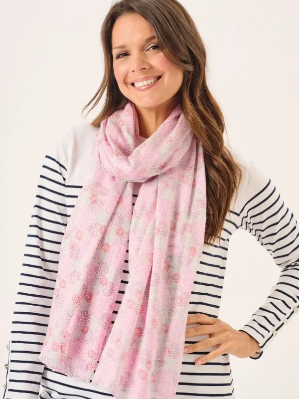Quba & Co Pink And White Flower Pattern Viscose Scarf - Symone Discount