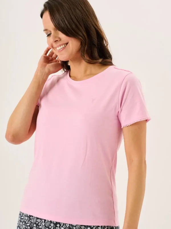 Quba & Co Pink Short Sleeve Dobby Lace Trim T-Shirt - Nola New