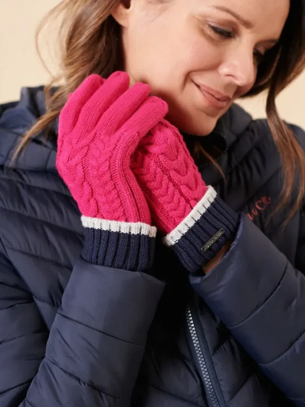 Quba & Co Pink Striped Cable Knit Gloves Sale