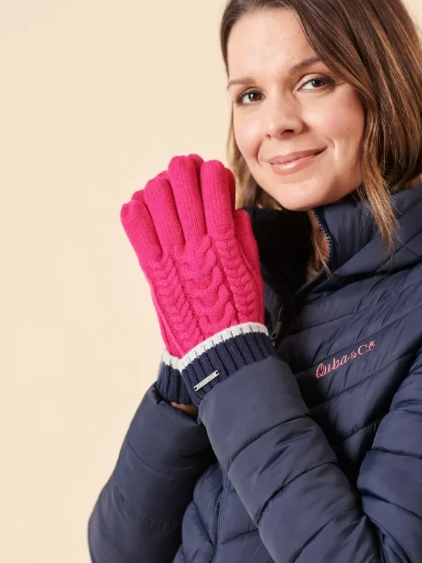 Quba & Co Pink Striped Cable Knit Gloves Sale