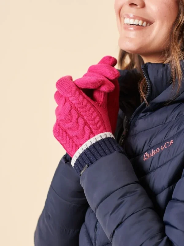 Quba & Co Pink Striped Cable Knit Gloves Sale