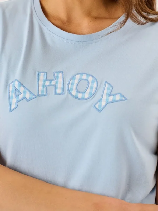 Quba & Co Soft Blue Ahoy Gingham Applique T-Shirt - Amie Fashion