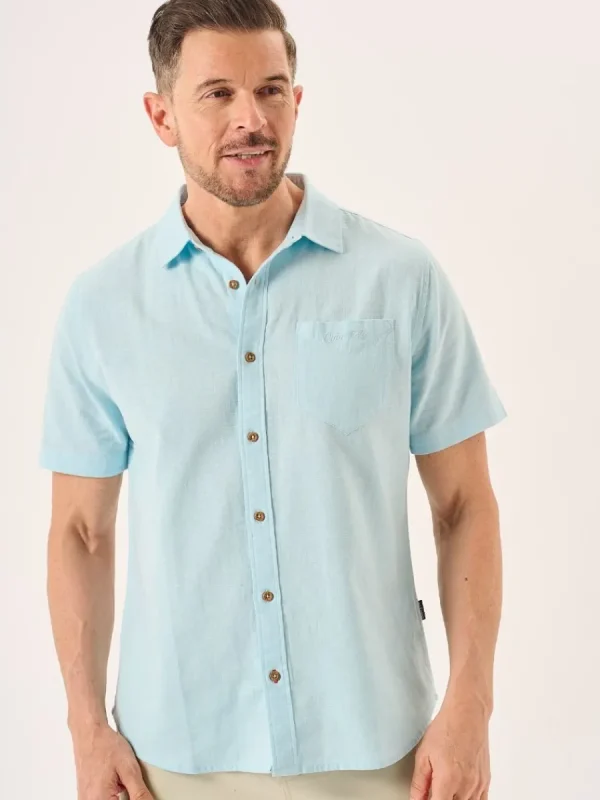 Quba & Co Splash Blue Short Sleeve Linen Cotton Mix Shirt - Wincombe Discount
