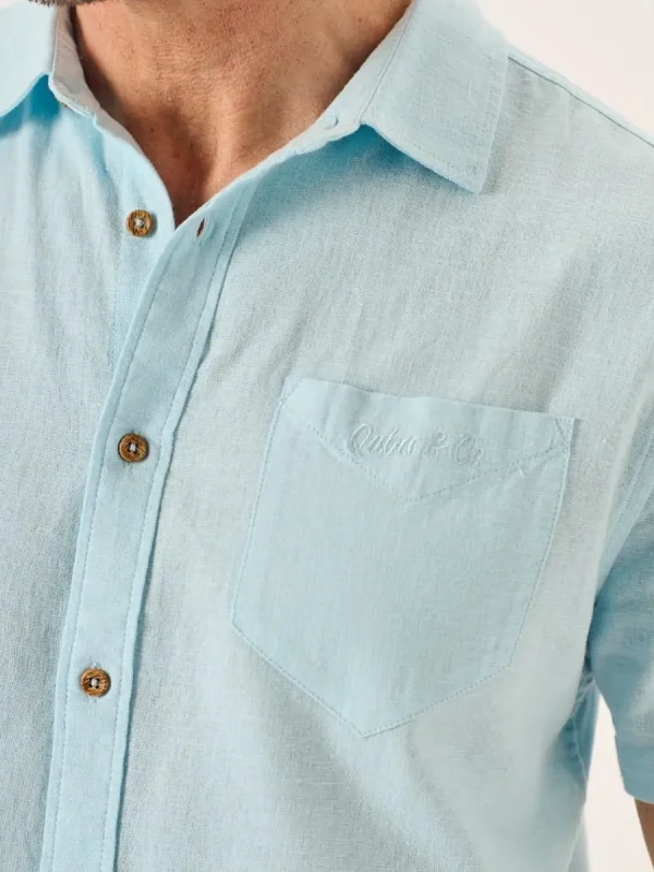 Quba & Co Splash Blue Short Sleeve Linen Cotton Mix Shirt - Wincombe Discount