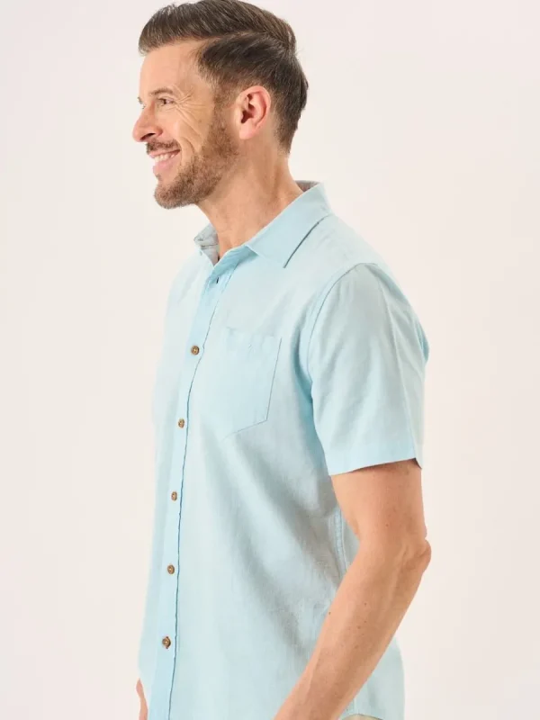 Quba & Co Splash Blue Short Sleeve Linen Cotton Mix Shirt - Wincombe Discount