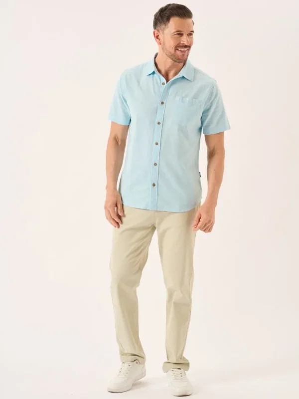 Quba & Co Splash Blue Short Sleeve Linen Cotton Mix Shirt - Wincombe Discount