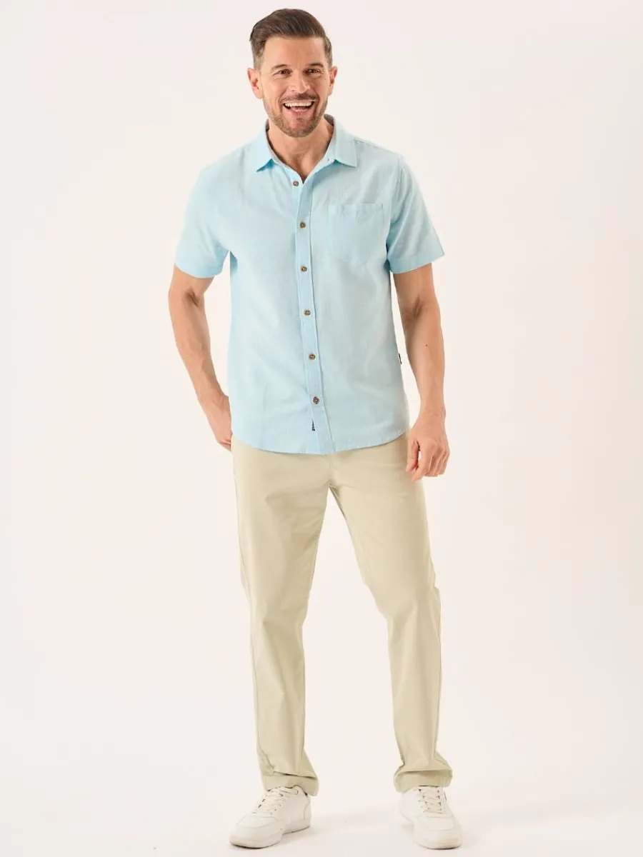 splash_blue_short_sleeve__5.webp Quba & Co Splash Blue Short Sleeve Linen Cotton Mix Shirt - Wincombe Discount