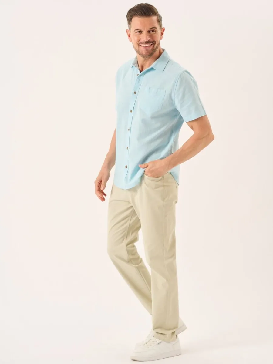 splash_blue_short_sleeve__6.webp Quba & Co Splash Blue Short Sleeve Linen Cotton Mix Shirt - Wincombe Discount
