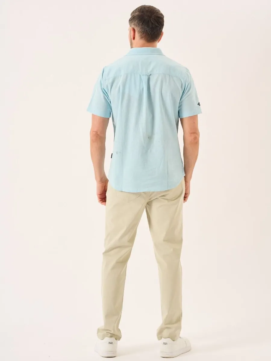 splash_blue_short_sleeve__7.webp Quba & Co Splash Blue Short Sleeve Linen Cotton Mix Shirt - Wincombe Discount