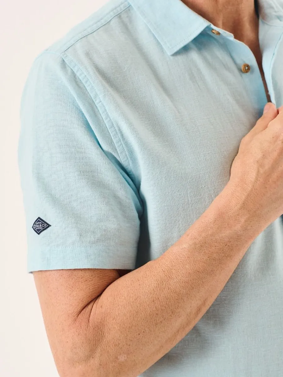 splash_blue_short_sleeve__9.webp Quba & Co Splash Blue Short Sleeve Linen Cotton Mix Shirt - Wincombe Discount