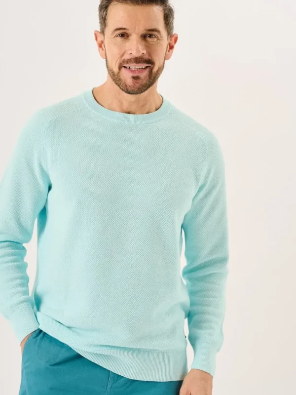 Quba & Co Spray Blue Textured Knit Crew Neck Jumper - Kentsham New