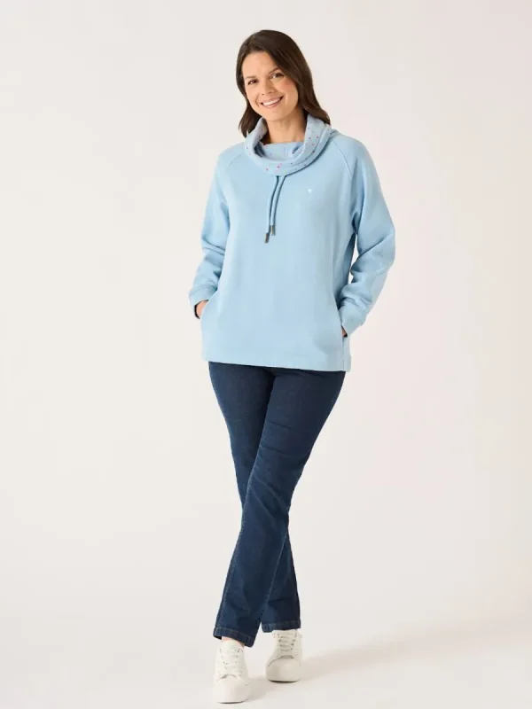 Quba & Co Sutton Wrap Cowl Neck Sweatshirt in Soft Blue Outlet