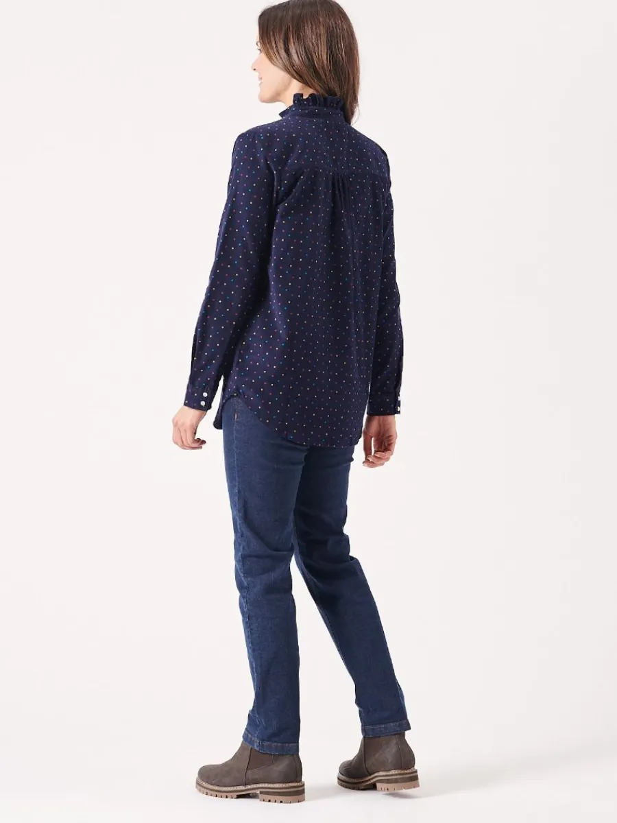 uma_frill_neck_navy_and_m_8.webp Quba & Co Uma Frill Neck Navy and Multicoloured Spotted Shirt New