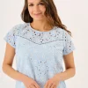 Quba & Co White And Blue Broderie Anglaise Short Sleeve Top - Bethenny Outlet