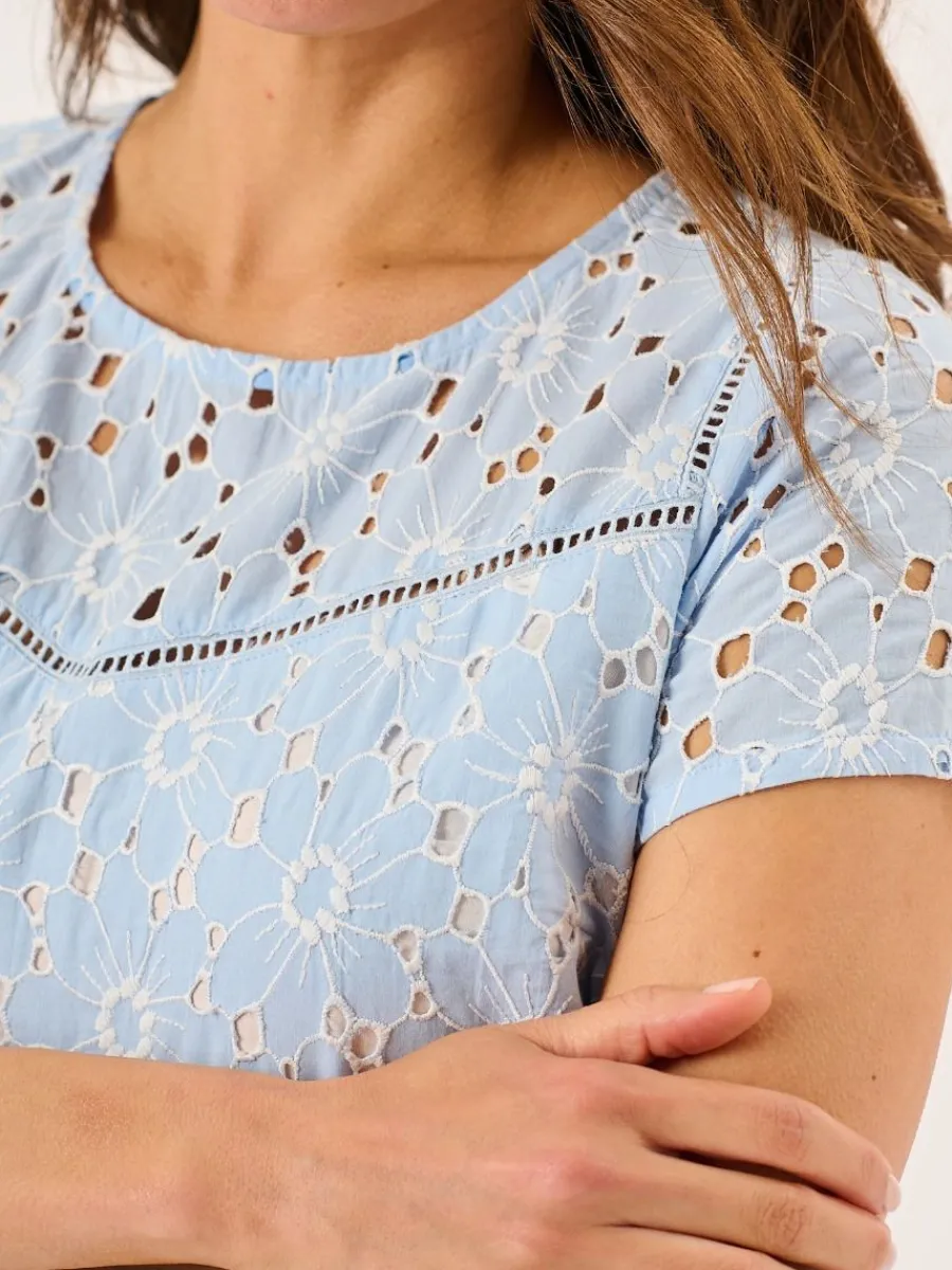 white_and_blue_broderie_a_1.webp Quba & Co White And Blue Broderie Anglaise Short Sleeve Top - Bethenny Outlet