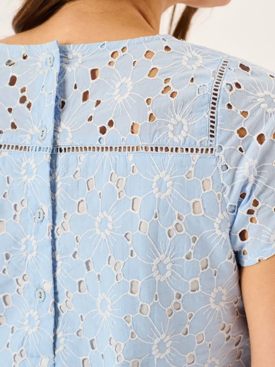 white_and_blue_broderie_a_10.webp Quba & Co White And Blue Broderie Anglaise Short Sleeve Top - Bethenny Outlet