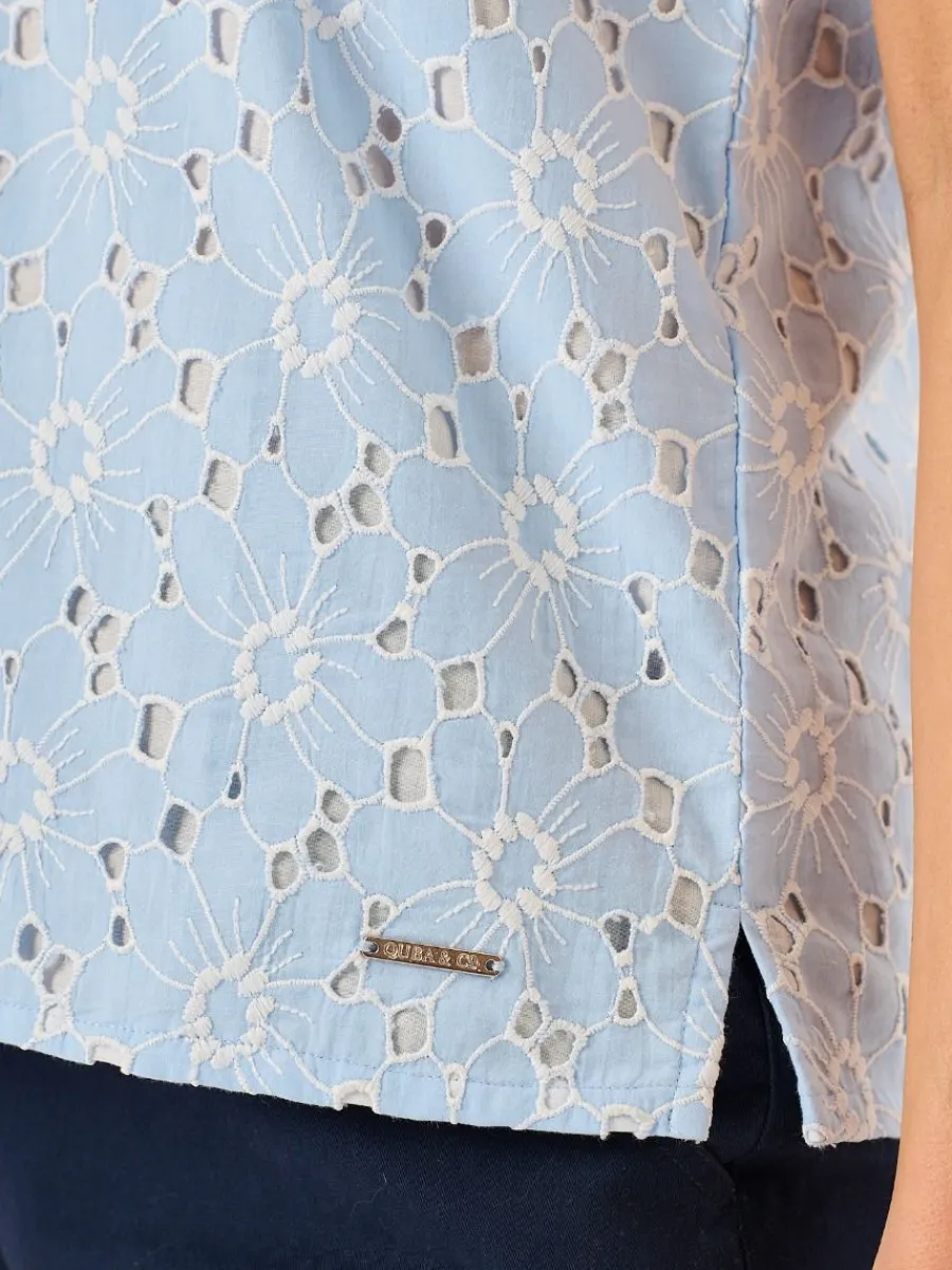 white_and_blue_broderie_a_9.webp Quba & Co White And Blue Broderie Anglaise Short Sleeve Top - Bethenny Outlet