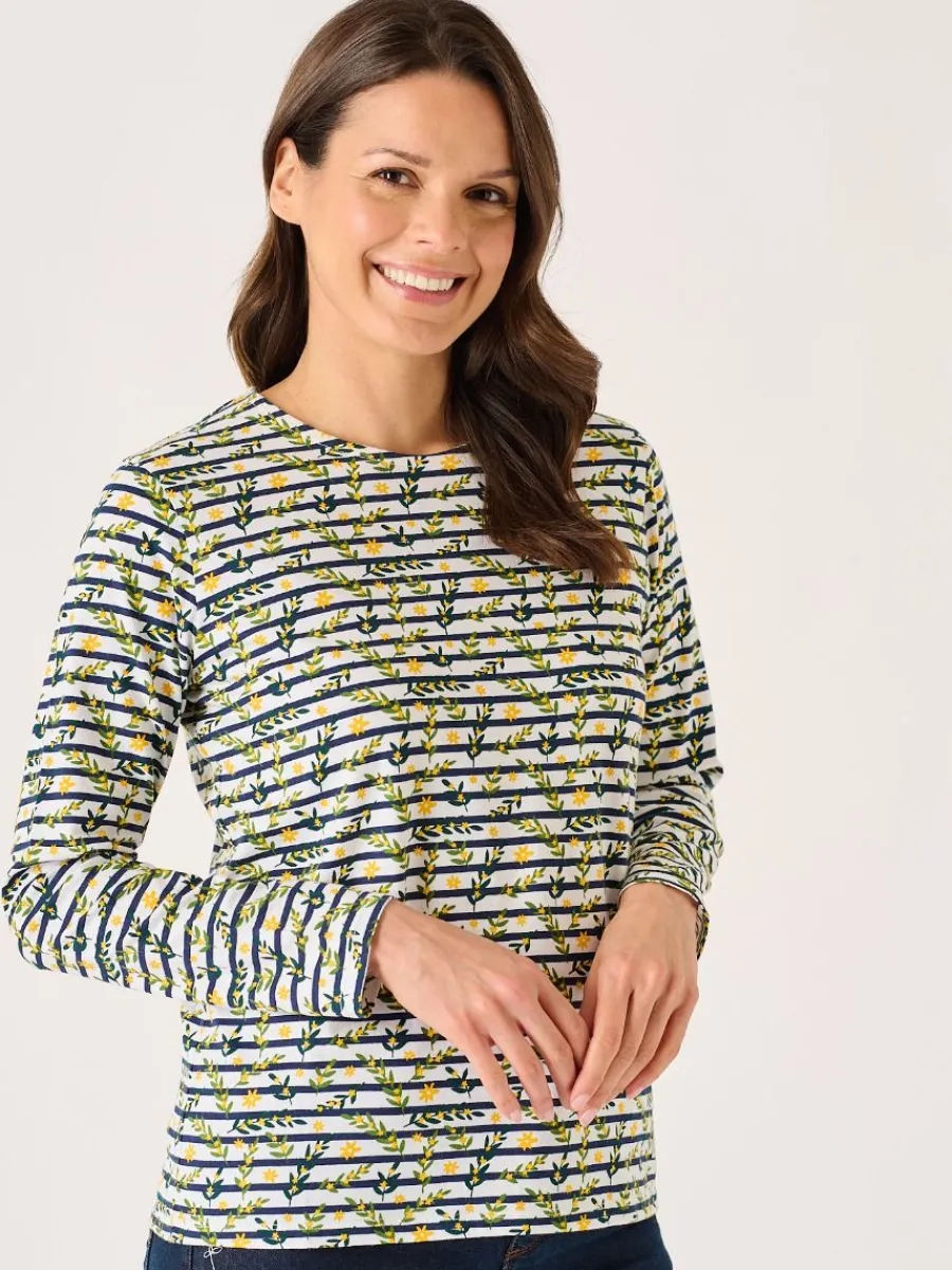 white_and_multicoloured_f_0.webp Quba & Co White And Multicoloured Floral Print Striped Long Sleeve T-Shirt - Fliss Discount