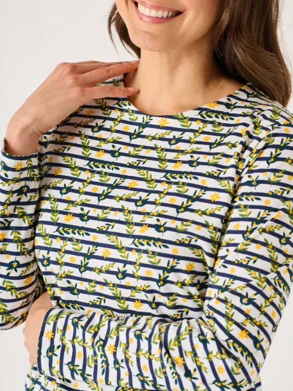 Quba & Co White And Multicoloured Floral Print Striped Long Sleeve T-Shirt - Fliss Discount