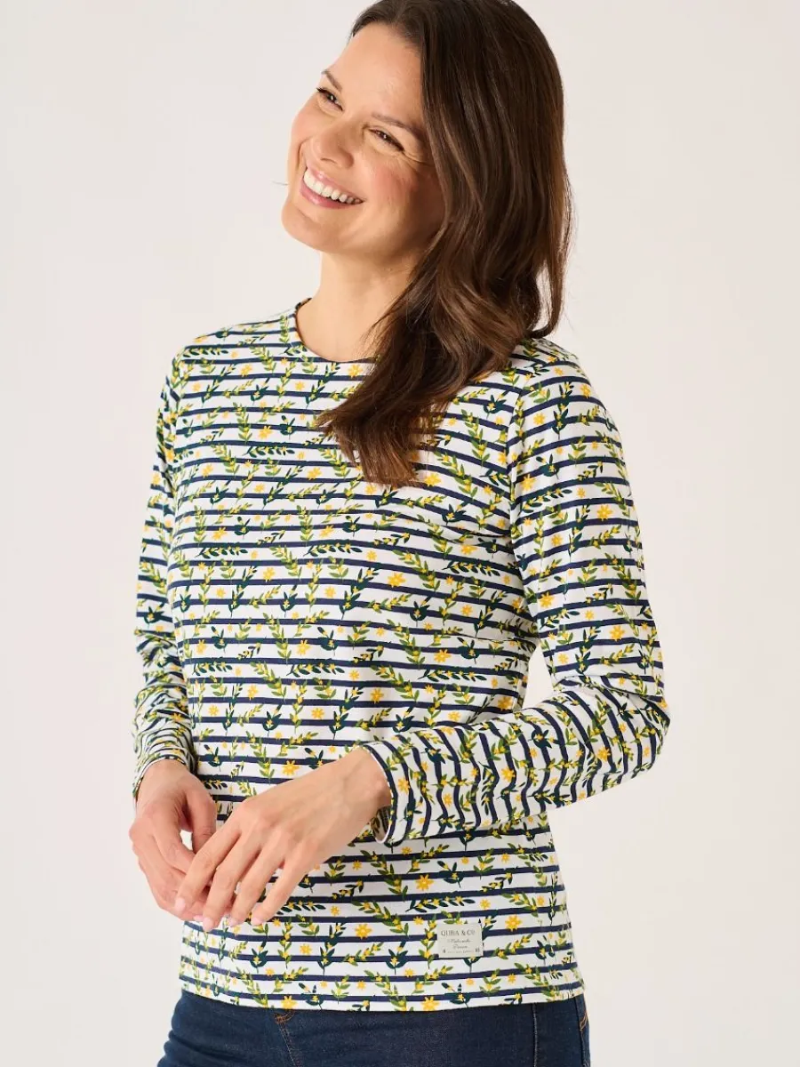 white_and_multicoloured_f_2.webp Quba & Co White And Multicoloured Floral Print Striped Long Sleeve T-Shirt - Fliss Discount