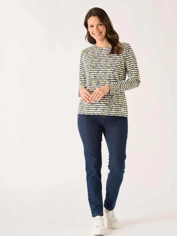 Quba & Co White And Multicoloured Floral Print Striped Long Sleeve T-Shirt - Fliss Discount