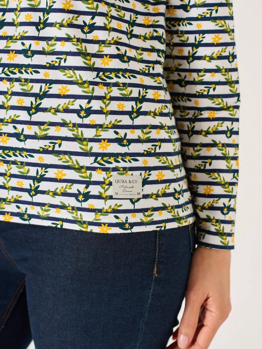 white_and_multicoloured_f_6.webp Quba & Co White And Multicoloured Floral Print Striped Long Sleeve T-Shirt - Fliss Discount