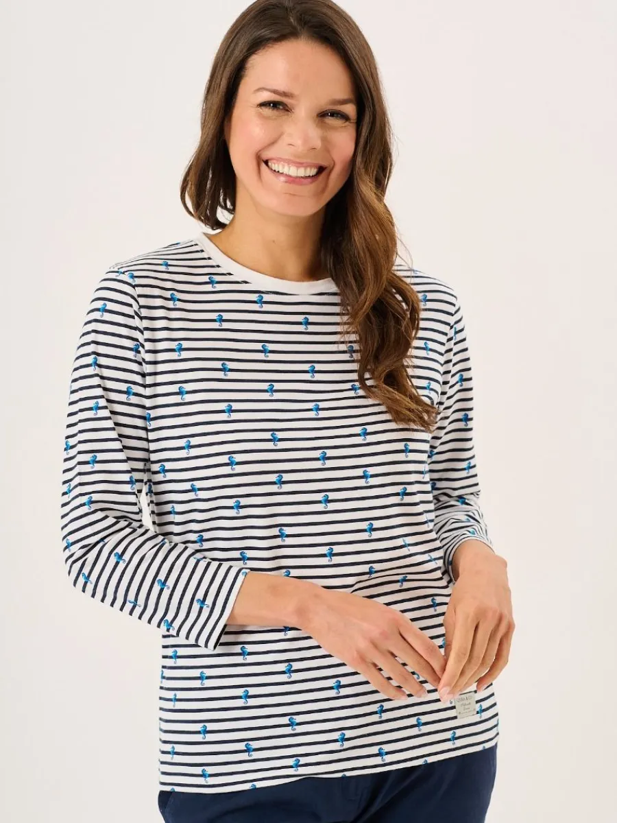 white_and_navy__sleeve_st_0.webp Quba & Co White And Navy 3/4 Sleeve Striped Seahorse Design T-Shirt - Seagal Sale