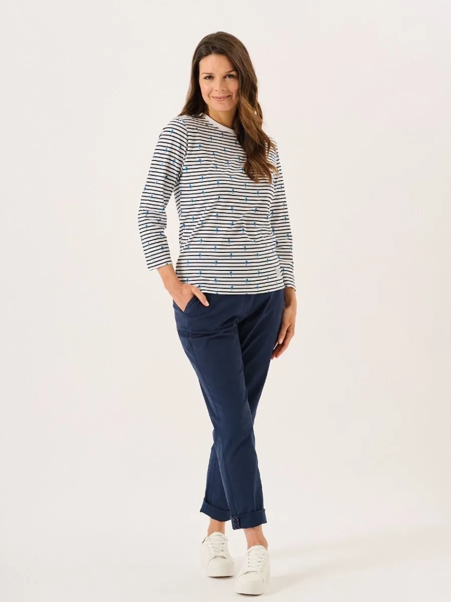 white_and_navy__sleeve_st_4.webp Quba & Co White And Navy 3/4 Sleeve Striped Seahorse Design T-Shirt - Seagal Sale