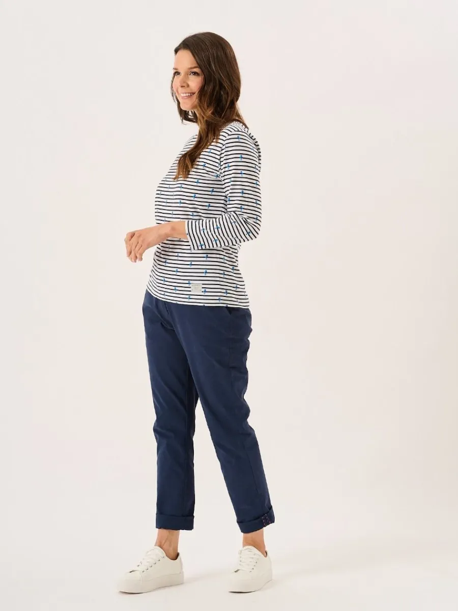 white_and_navy__sleeve_st_6.webp Quba & Co White And Navy 3/4 Sleeve Striped Seahorse Design T-Shirt - Seagal Sale