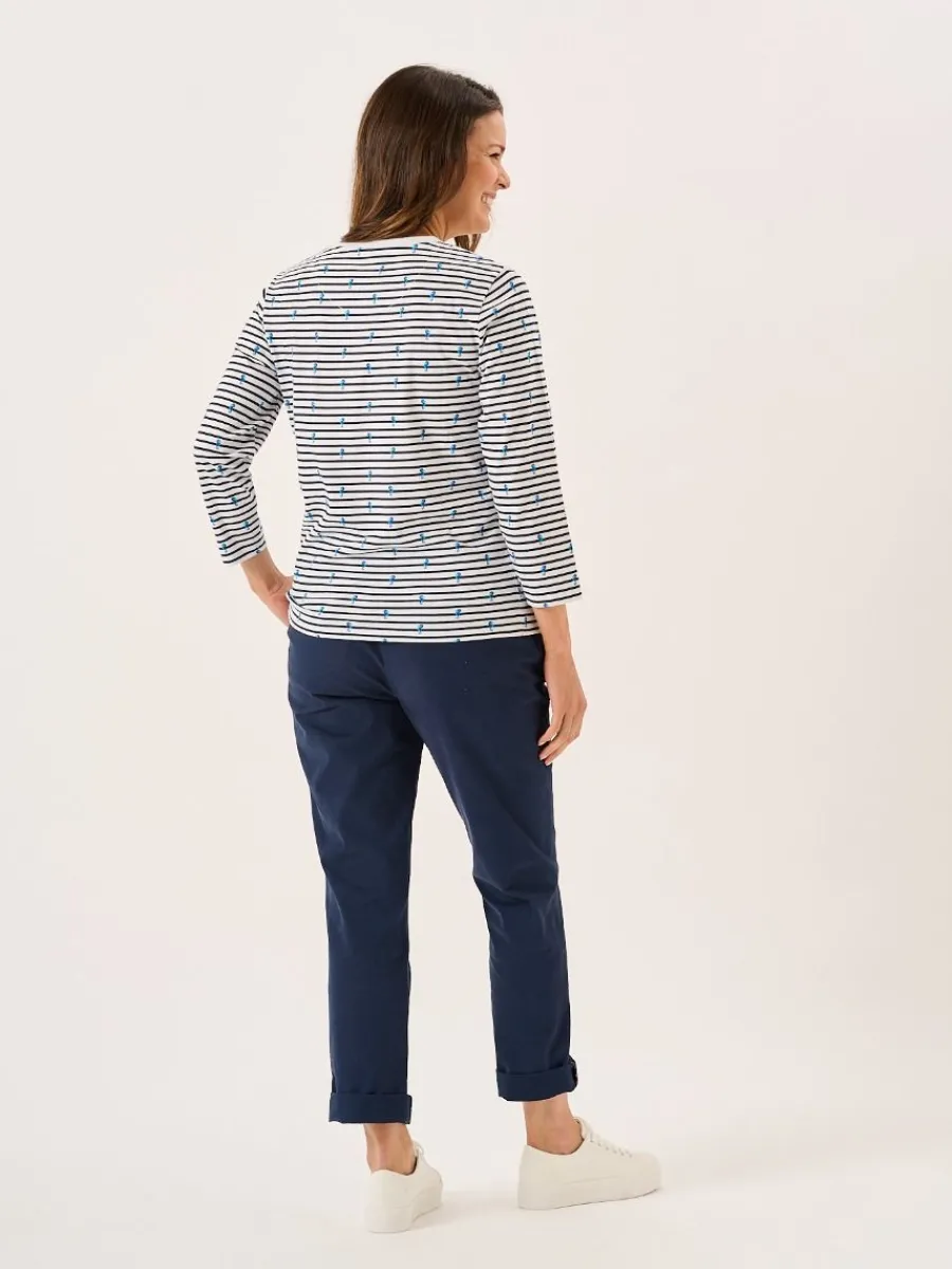 white_and_navy__sleeve_st_7.webp Quba & Co White And Navy 3/4 Sleeve Striped Seahorse Design T-Shirt - Seagal Sale