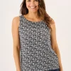 Quba & Co White And Navy Nautical Print Sleeveless Vest Top - Elsie Outlet