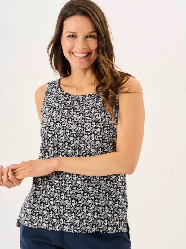Quba & Co White And Navy Nautical Print Sleeveless Vest Top - Elsie Outlet