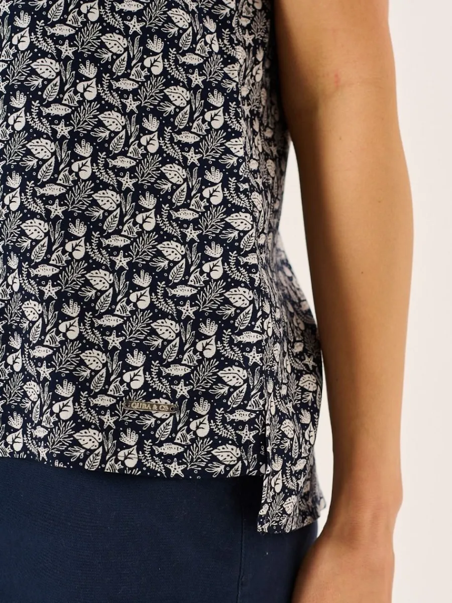 white_and_navy_nautical_p_9.webp Quba & Co White And Navy Nautical Print Sleeveless Vest Top - Elsie Outlet