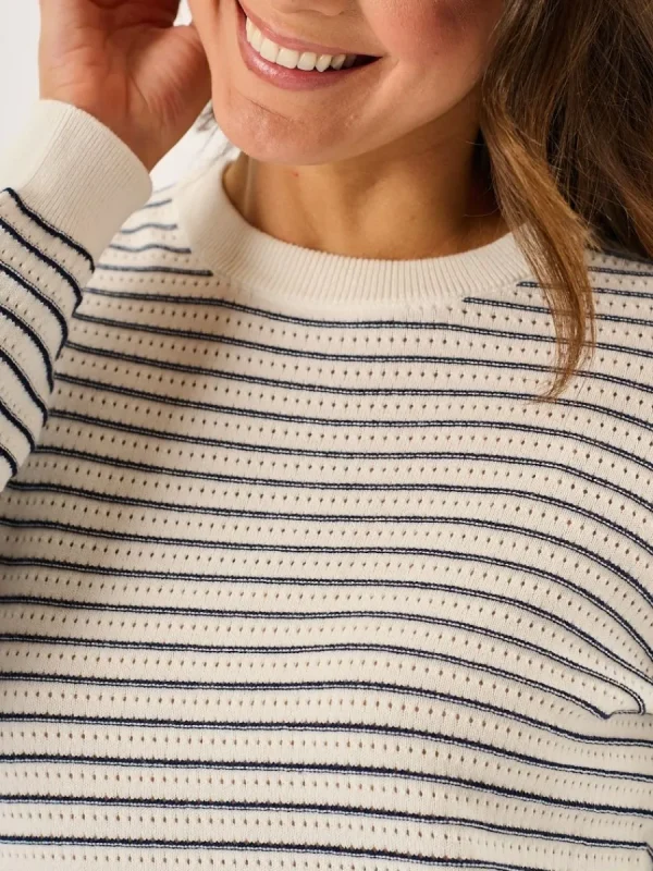 Quba & Co White And Navy Textured Knit Striped Jumper - Augusta New