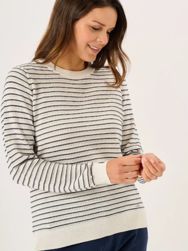 Quba & Co White And Navy Textured Knit Striped Jumper - Augusta New