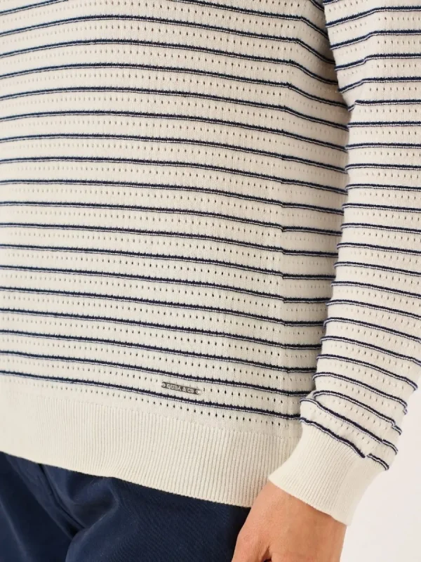 Quba & Co White And Navy Textured Knit Striped Jumper - Augusta New