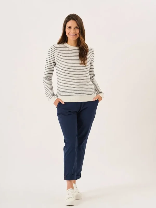 Quba & Co White And Navy Textured Knit Striped Jumper - Augusta New